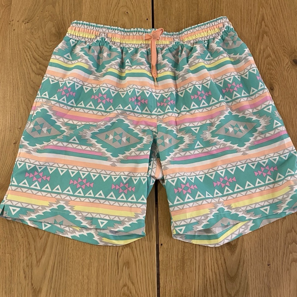 CHUBBIES Aztec Swim board short Men's teal Green Large Lined‎ 7" Inseam